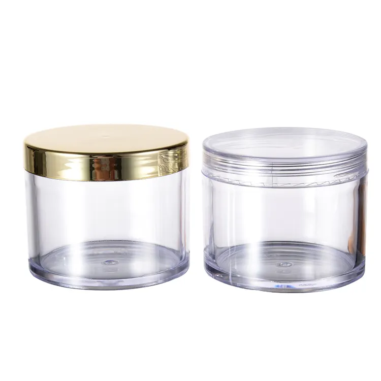 Pot à crème en plastique PS transparent de 120 grammes, boîtes d'emballage de maquillage de grande taille de 4oz avec couvercle doré