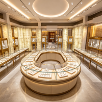 Solution clé en main pour l'aménagement intérieur d'un magasin de bijoux de luxe, conception personnalisée de boutique de détail avec des vitrines de présentation de bijoux en métal doré