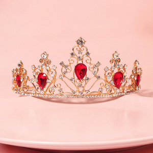 Diadème couronne diadème de mariage, coiffe reine en cristal, <span class=keywords><strong>rouge</strong></span> strass, coiffure, - Product Image 6