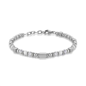 Pulsera de Moda con Cuentas de Piedra Natural Negra Esmerilada de 4mm, Ajustable, Chapada en Plata y Acero Inoxidable - Product Image 6