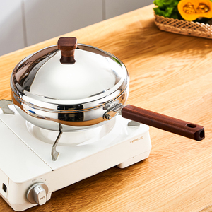 316L Non-Stick Stainless Steel Dishwasher Safe <b>Frying</b> <b>Pan</b> Stainless Steel Cover Wooden Handle Modern Kitchen for Gas <b>Induction</b> - Product Image 2