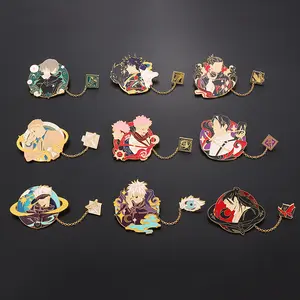 Punto al por mayor Jujutsu Kaisen Rukappu Gojo Satoru figura anime personalizado chapado en oro esmalte pin con la cadena
