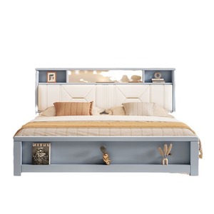Nordic Style Solid Wood <b>Bed</b> 1.5M 1.8M Modern Minimalist <b>Storage</b> Lighted Headboard Master Bedroom <b>Double</b> <b>Bed</b> - Product Image 4