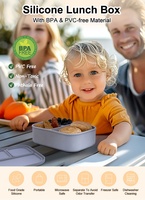 Boîte à bento en silicone 700 ml 1300 ml, 3 compartiments, étanche, passe au micro-ondes et au lave-vaisselle, réutilisable, pour adultes et enfants
