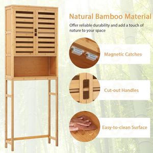 Armoire <span class=keywords><strong>de</strong></span> <span class=keywords><strong>rangement</strong></span> en <span class=keywords><strong>bambou</strong></span> pour <span class=keywords><strong>salle</strong></span> <span class=keywords><strong>de</strong></span> <span class=keywords><strong>bain</strong></span> et buanderie support d'étagère <span class=keywords><strong>de</strong></span> toilette réglable organisateur peu encombrant avec placard - Product Image 3