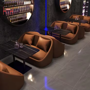 Juego de Muebles de Bar Modernos y Personalizados, Sofá KTV con Asientos Tipo Card Seat + Mesa de <span class=keywords><strong>Barra</strong></span> con Borde Redondo de Losa de Roca, Alta Calidad - Product Image 2