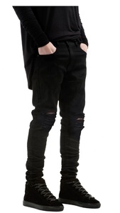 Jeans déchirés en denim <span class=keywords><strong>noir</strong></span> de haute qualité pour homme, pantalon de haute qualité - Product Image 2