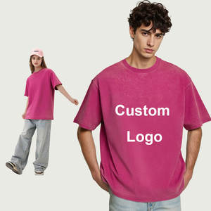 1. T-shirt unisexe surdimensionné à col rond, délavé et vieilli, poids lourd 230g, avec logo personnalisé, tailles S-5XL - Product Image 1