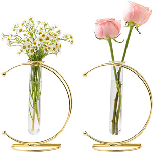 Dropshiping Ornament Display <b>Stand</b> With Glass Tube Gold Vase Moon-Shaped for Home Decor - Product Image 1