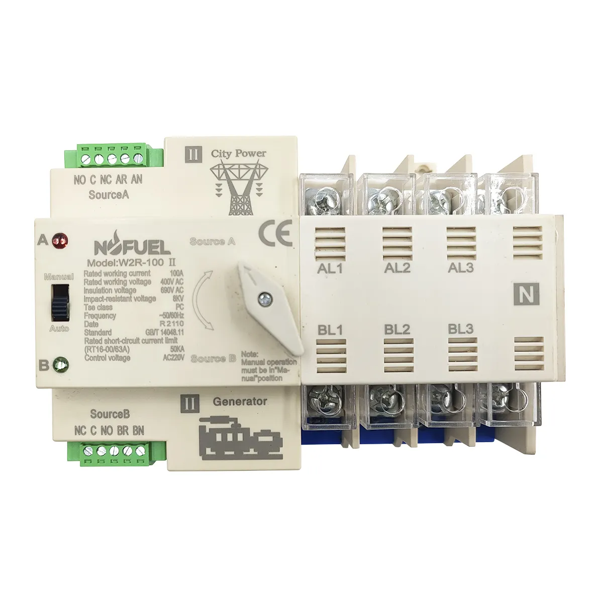 NOFUEL-Interruptor de transferencia automática de doble potencia, 4P, 100A, 220V, cuadrícula a generador de CA