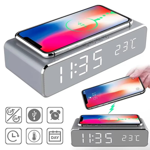 Chargeur sans fil Réveil LED Thermomètre numérique pour écouteurs Chargeurs de téléphone Chargement rapide Station d'accueil pour <span class=keywords><strong>iPhone</strong></span> Samsung - Product Image 3