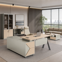 Bureau de direction futuriste en forme de L, bureau en bois minimaliste avec rangement complet pour la vente en gros aux entreprises