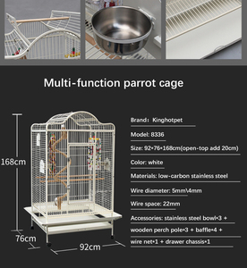 Kinghotpet grande <span class=keywords><strong>Cage</strong></span> en acier inoxydable pour perroquet gris africain Lovebird Cockatiels <span class=keywords><strong>Cage</strong></span> <span class=keywords><strong>Cage</strong></span> à oiseaux avec accessoires - Product Image 4