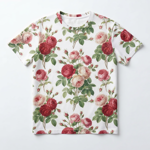 Men's Floral Print O-<b>Neck</b> Short Sleeve Cotton Blend Jersey Fabric Regular Fit Casual T-Shirt with Front Custom Logo - Product Image 1