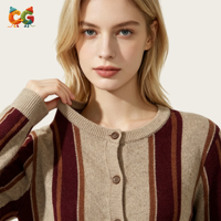 CG Winter Damen Vintage Gestreifter Langarm-Strickcardigan Anti-Schrumpf/Anti-Pilling Lässige Bürokleidung OEM/ODM Anpassbar