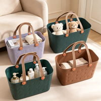 Panier portable grande capacité avec poignée en plastique pour pique-nique et rangement alimentaire domestique