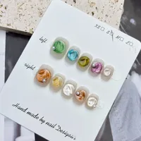 Nouveaux produits colorés yeux de chat courts d'été fleur perle Portable manucure quotidienne presse sur les ongles pour fille bijoux cadeaux