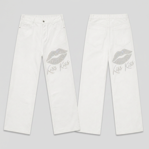 Unisex Fashion Wide Leg Denim <b>Jeans</b> with <b>embroidered</b> graphic decorative embroidery - Product Image 3