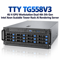 Workstation TTY TG558V3 4U 4 GPU Dual Intel Xeon Scalable Generasi ke-4 dan ke-5, Server Rendering AI Rak Tower