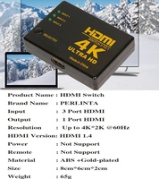 Commutateur HDMI 3 ports 4Kx2K, boîtier de commutation HDMI 3x1, 4K 60Hz, 3 entrées 1 sortie, 3 vers 1, 4K X 2K Ultra HD 3D 1080P