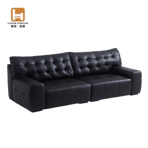 Ensemble de <span class=keywords><strong>canapé</strong></span>-lit en <span class=keywords><strong>cuir</strong></span> <span class=keywords><strong>microfibre</strong></span> noir de style italien moderne, salon minimaliste, éponge personnalisée, hall d'hôtel, villa - Product Image 1
