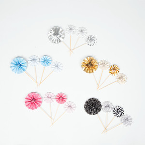 Cake Toppers Paper Round Handmade Birthday Party Decorations Gold Silver Pink Blue Black White - Product Image 2