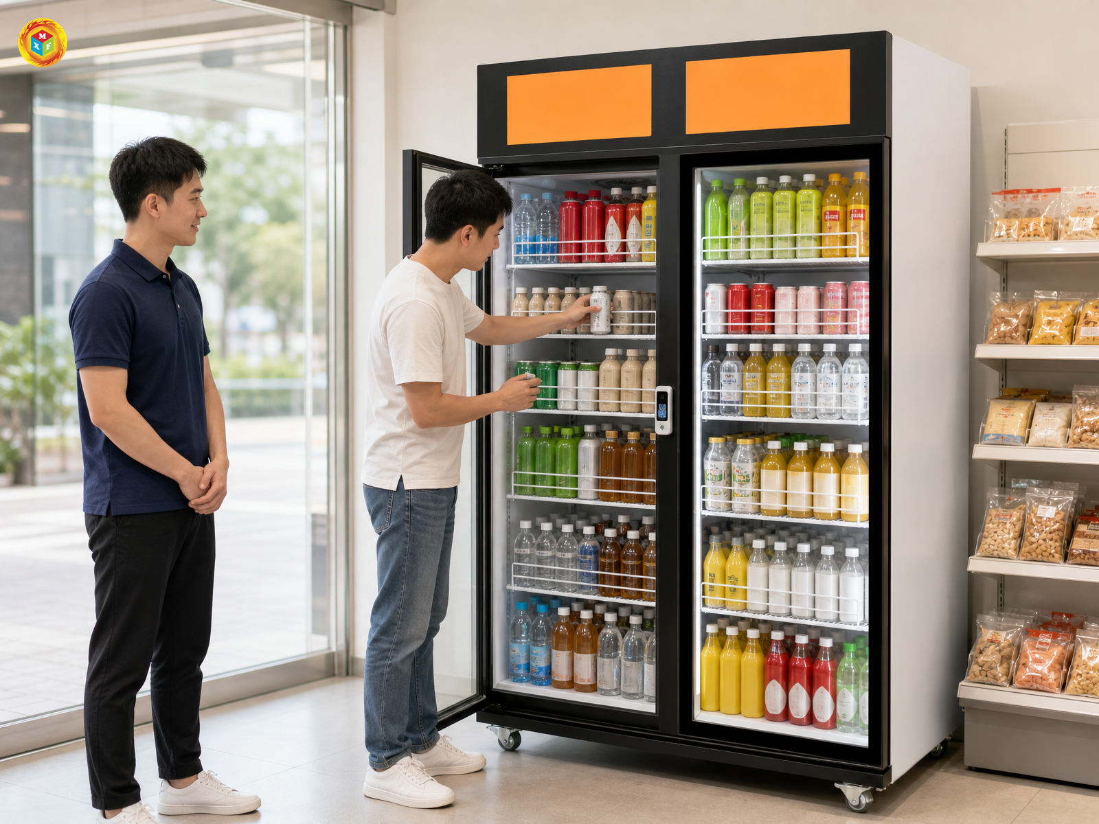 Double-Door <strong>Smart</strong> <strong>Vending</strong> <strong>Cooler</strong> No Screen Weight Sensor Camera Glass Heating 5 Floors 10 Baskets