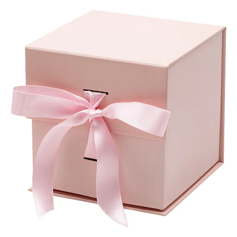 Logo personalizzato di stampa di piccolo cubo di colore rosa di lusso di candela di vendita al dettaglio di imballaggio contenitore di regalo con il nastro