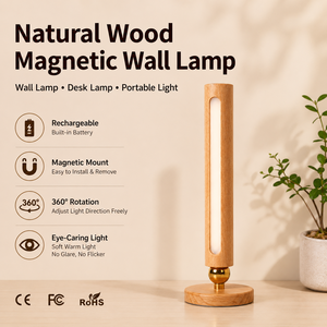 Luminária de Parede de Madeira por Atacado, Giratória 360°, Magnética, Recarregável USB, LED Regulável por Toque, Luz de Leitura Nórdica, Logotipo Personalizado OEM - Product Image 2