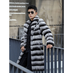 Мужское пальто из натурального меха кролика Рекс, длинное пальто-Тренч с отложным воротником, мужские костюмные Куртки Оверсайз из натурального меха - Product Image 3
