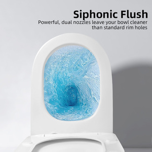 XINFUMEI WC moderne en céramique blanche, 2 pièces, à poser au sol, avec chasse d'eau à bouton-poussoir - Product Image 4