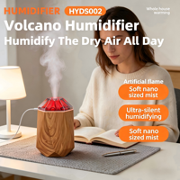 Diffuseur d'arômes volcanique à grain de bois 1L en gros, humidificateur ultrasonique silencieux avec lumière d'ambiance flamme pour la décoration intérieure