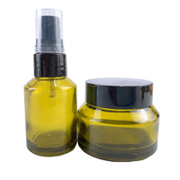 Olive Green 5ml 30ml 60ml 125ml 200ml botol Lotion kaca kosmetik mewah botol pompa belakang sekrup bambu kulit desain bahu miring