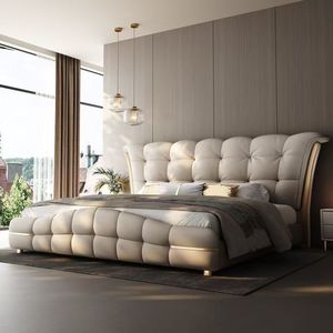 King Size Italy Luxury Lighting <strong>Head</strong> <strong>Board</strong> Upholstered Queen or king Size Bed with Storage Space Soft Leather Italian Bed - Product Image 1