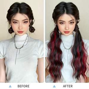 Lot de 2 extensions de cheveux tressées bouclées/ondulées, chignon élastique, postiches épaisses pour queue de cheval, 35 cm, pour femme (rouge bordeaux) - Product Image 4