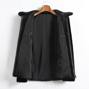 Giacca da <span class=keywords><strong>Uomo</strong></span> in Vera <span class=keywords><strong>Pelliccia</strong></span> di Visone <span class=keywords><strong>Nero</strong></span> a Pelle Intera <span class=keywords><strong>con</strong></span> Zip a Mezza Lunghezza Personalizzata OEM - Product Image 3