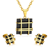 Ensemble de Bijoux Ason Fashion en Acier Inoxydable Plaqué Or 18K avec Zircon Personnalisé Boucles d'Oreilles et Collier pour Femmes et Filles