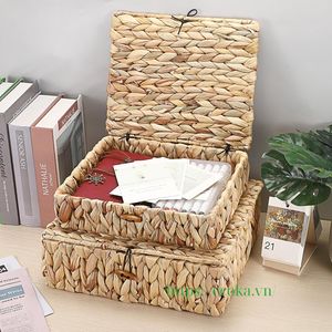 Ecoka Eco-Friendly Rattan Multifunction Storage <b>Basket</b> <b>with</b> Built-In Handles <b>Lid</b> for Clothing and Home Decoration Use - Product Image 4