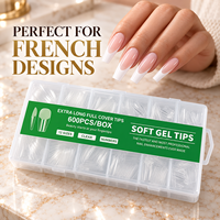 600 faux ongles longs en forme de cercueil, transparents, en gel souple, couvrance totale, 12 tailles, marque privée, vente en gros, extensions d'ongles, fournitures de manucure