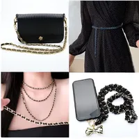 Chaîne de luxe faite à la main en strass de cristal et perles, ceinture tressée en dentelle, chaîne de taille pour vêtements DIY, collier, chaîne de sac, cordon pour téléphone portable