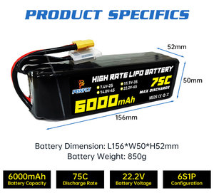 Batería PONFLY de 6000mAh para Drones, 22.2V 75C 3S 4S 6S 8S, Batería para Coches RC, Juguetes, Drones UAV, para Aeronaves RC Quadcopter, 6000-75C de Alta Capacidad - Product Image 3