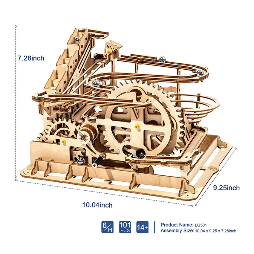 ROKR Model Building Kits Gifts LG501 DIY Gear Drive Laser Cut 3D Wooden Marble Run Puzzle