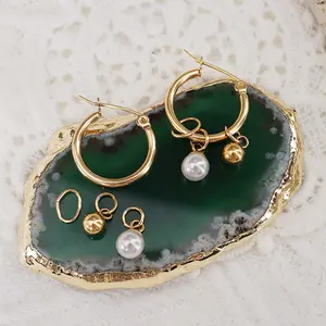 Retro Pearl Hoop Earrings Detachable Steel Bead And Pearl Charm Luxury Dangle Stainless Steel 18K Gold Earring Jewelry