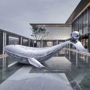 Grande sculpture de dauphin en acier inoxydable, personnalisée, abstraite, effet miroir, pour l'art urbain extérieur, le jardin et l'aménagement paysager (animaux) - Product Image 5