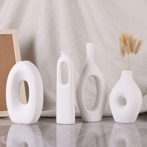 Nordic Table Art Minimalist <b>Small</b> Geometric Modern Porcelain White Flower Anniversary Eco-Friendly Tabletop Ceramic <b>Vase</b> - Product Image 1