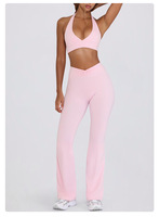 Vêtements de sport personnalisés pour femmes, vêtements de fitness, ensemble de yoga respirant, soutien-gorge de sport à col en V, legging taille haute, ensemble de vêtements de sport