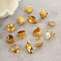 KITI Ensemble de bagues ouvertes ajustables en acier inoxydable 18K, style tendance, rétro et massif