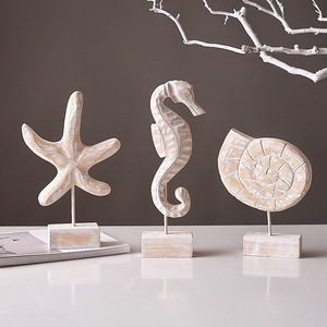 Mediterranean Style Wood Seahorse Starfish Shell <b>Table</b> Decorations For Living Room Bedroom - Product Image 5