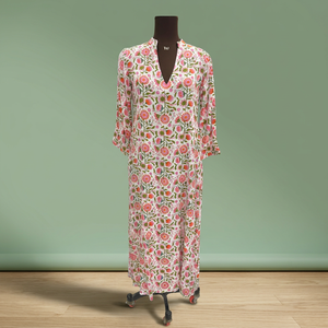 Robe maxi kaftan à col en V et imprimé floral pour femme |   Vêtements légers de style bohème pour la détente et les vacances - Product Image 1