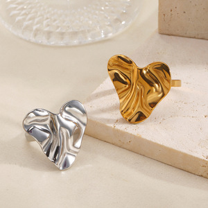 Fashion Simple Heart-shaped <b>Ring</b>,18K Gold Stainless Steel, with an Adjustable <b>Opening</b> and a Personalized Geometric Design <b>Ring</b>. - Product Image 1